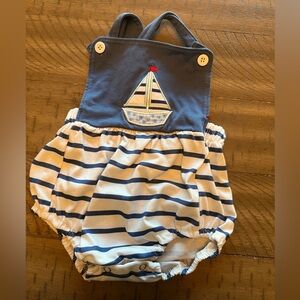 Striped Sailboat Baby Romper - Navy and White